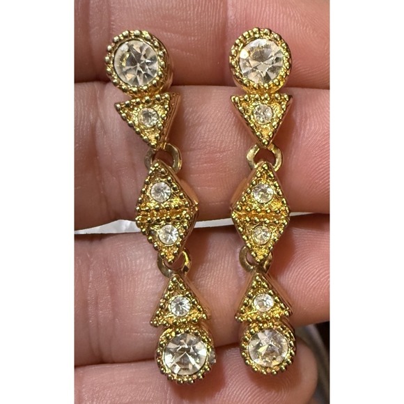 Swarovski Jewelry - Vintage Swarovski Earrings Rhinestone Dangle Gold Tone Swan Pierced Crystal